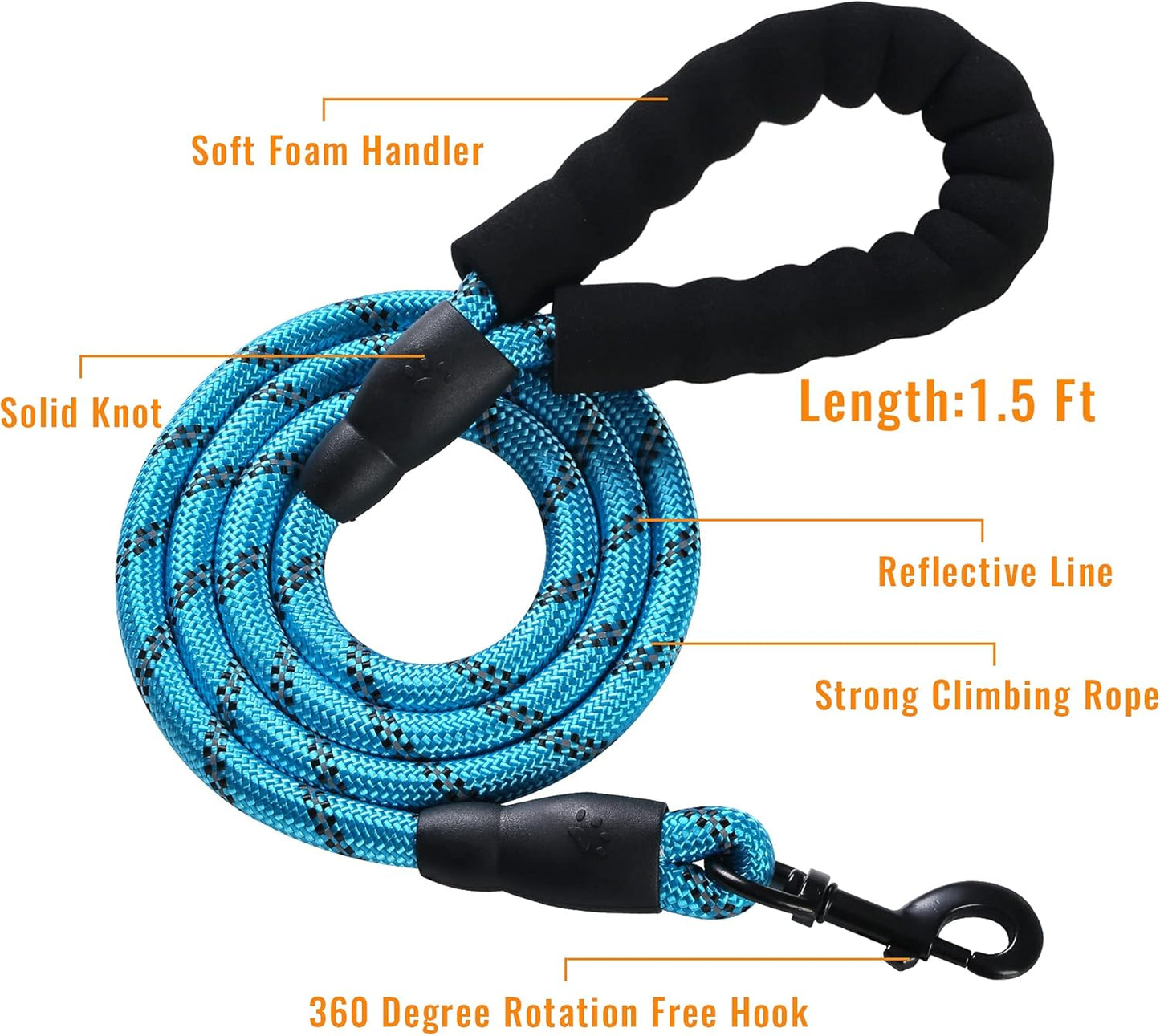 Airtag-Compatible Dog Collar with Holder Case, 1.5 Ft Heavy-Duty Reflective Leash, Soft Breathable Padding, and Cat GPS for Small to Large Dogs (Blue, Medium)