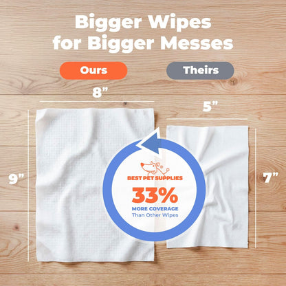 8" X 9" Large Dog Wipes - Cleaning and Deodorizing for Paws and Coat - Gentle Formula with Coconut Vitamin E for Puppies and Cats - 100 Count
