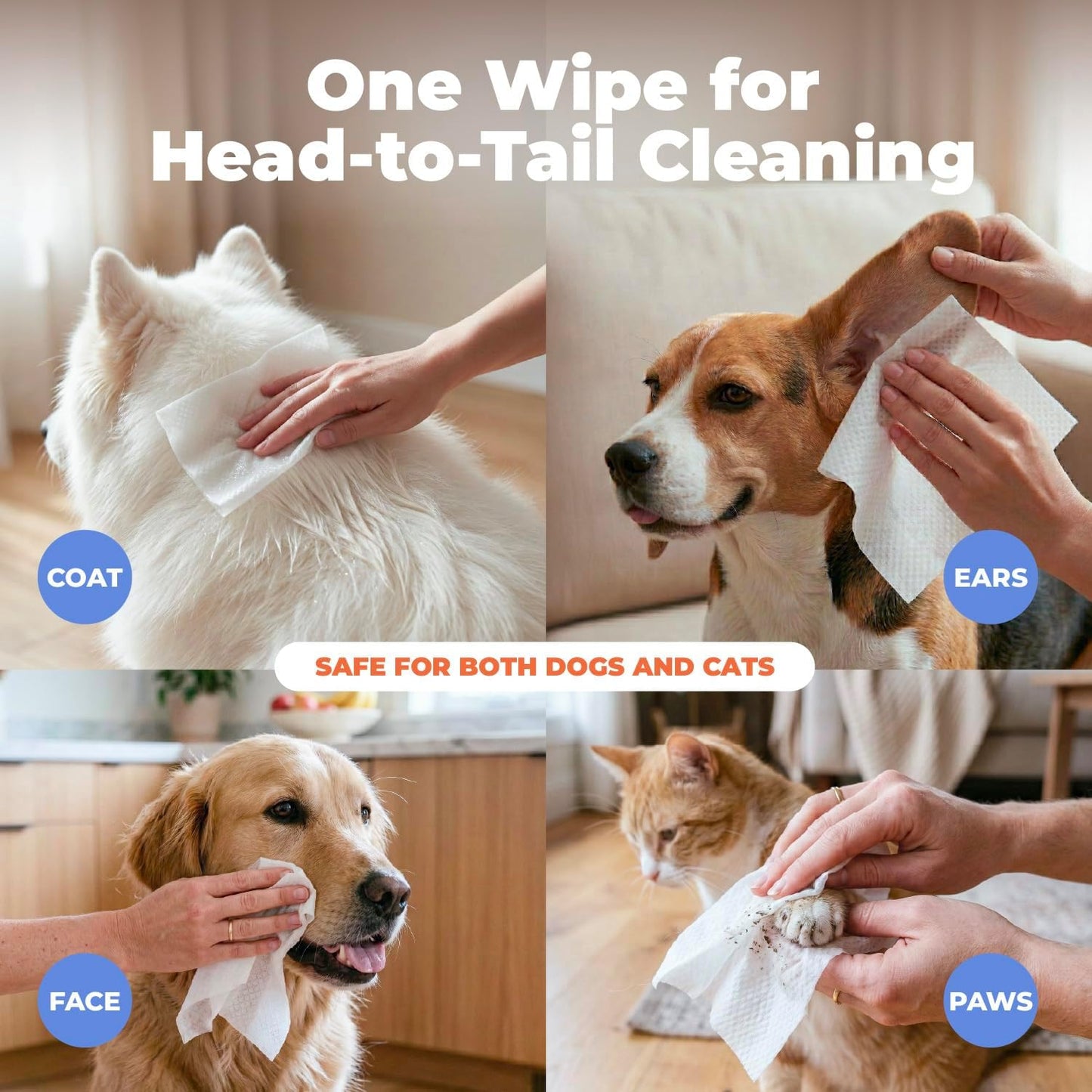 8" X 9" Large Dog Wipes - Cleaning and Deodorizing for Paws and Coat - Gentle Formula with Coconut Vitamin E for Puppies and Cats - 100 Count