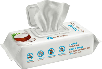 8" X 9" Large Dog Wipes - Cleaning and Deodorizing for Paws and Coat - Gentle Formula with Coconut Vitamin E for Puppies and Cats - 100 Count